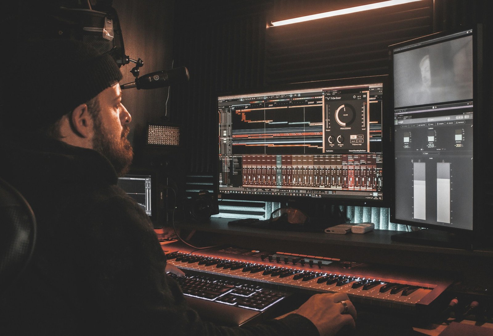 man in black long sleeve shirt playing audio mixer